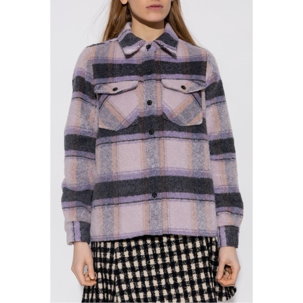 AllSaints Size 2 Phoebe Check Shirt Jacket Shacket in Lilac Grey